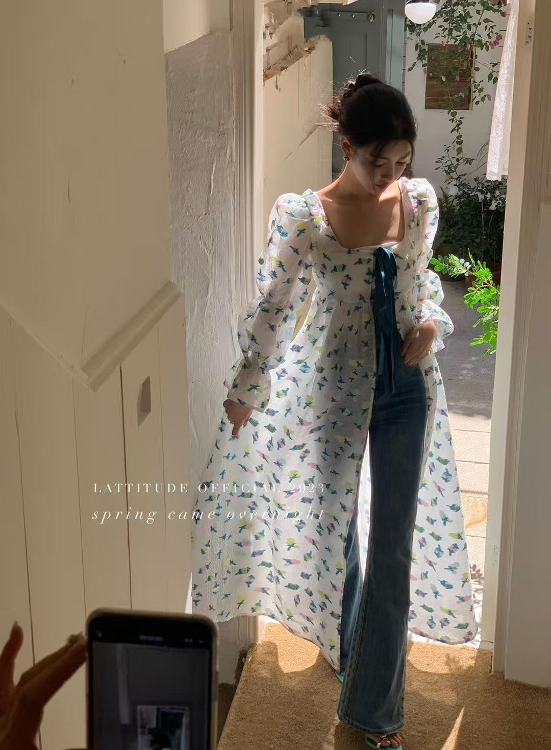 Dilireba same blue one piece floral dress