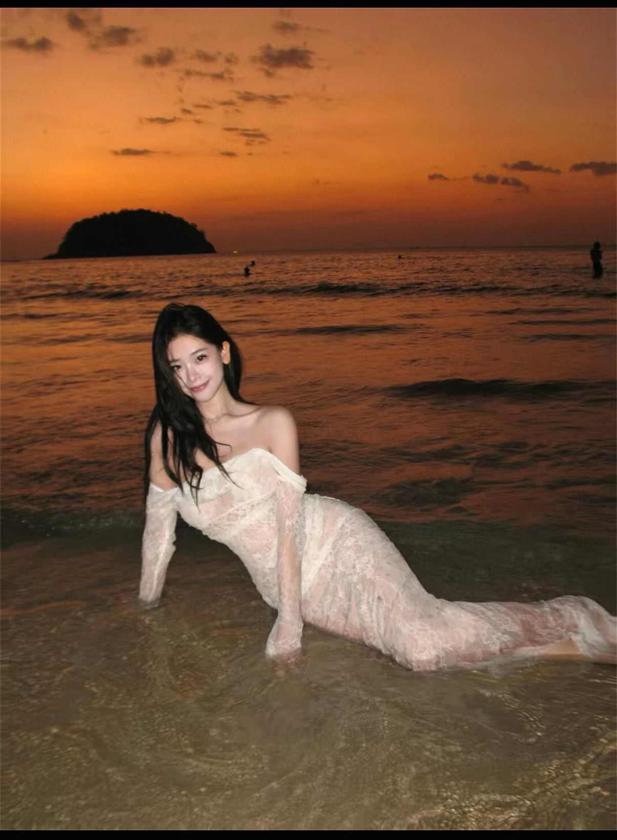 White long one piece lace elegant dress