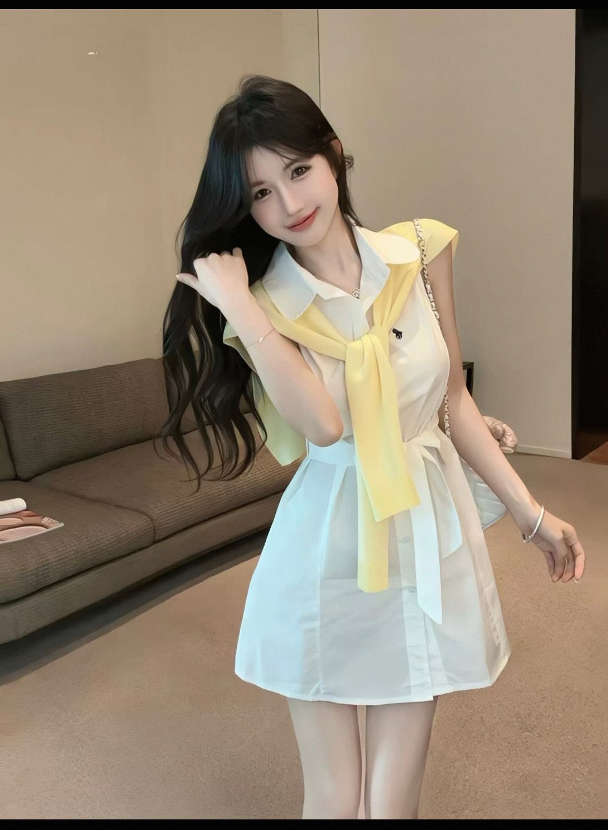 RL old money two piece shirt dress with a yellow jacket