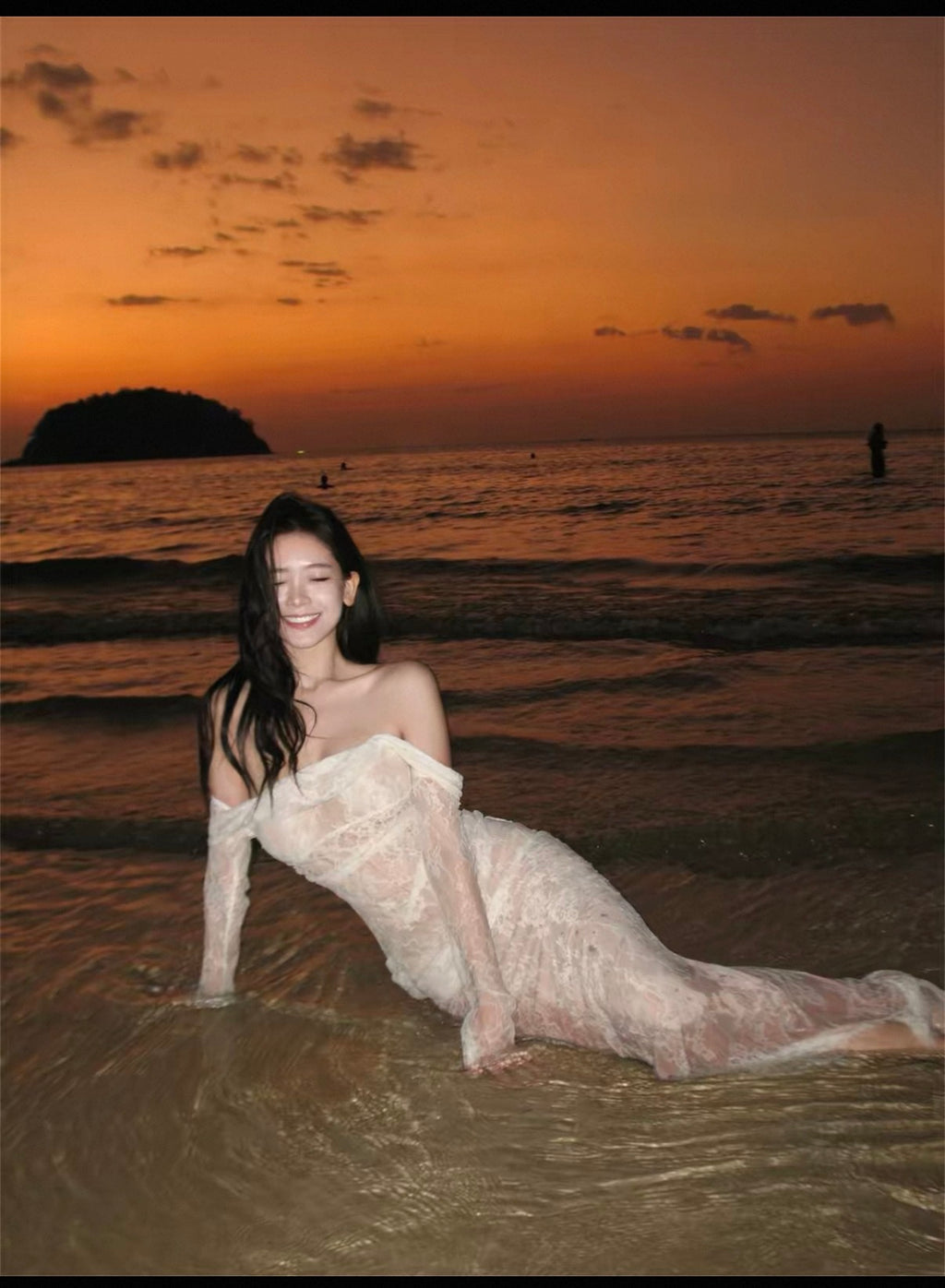 White long one piece lace elegant dress