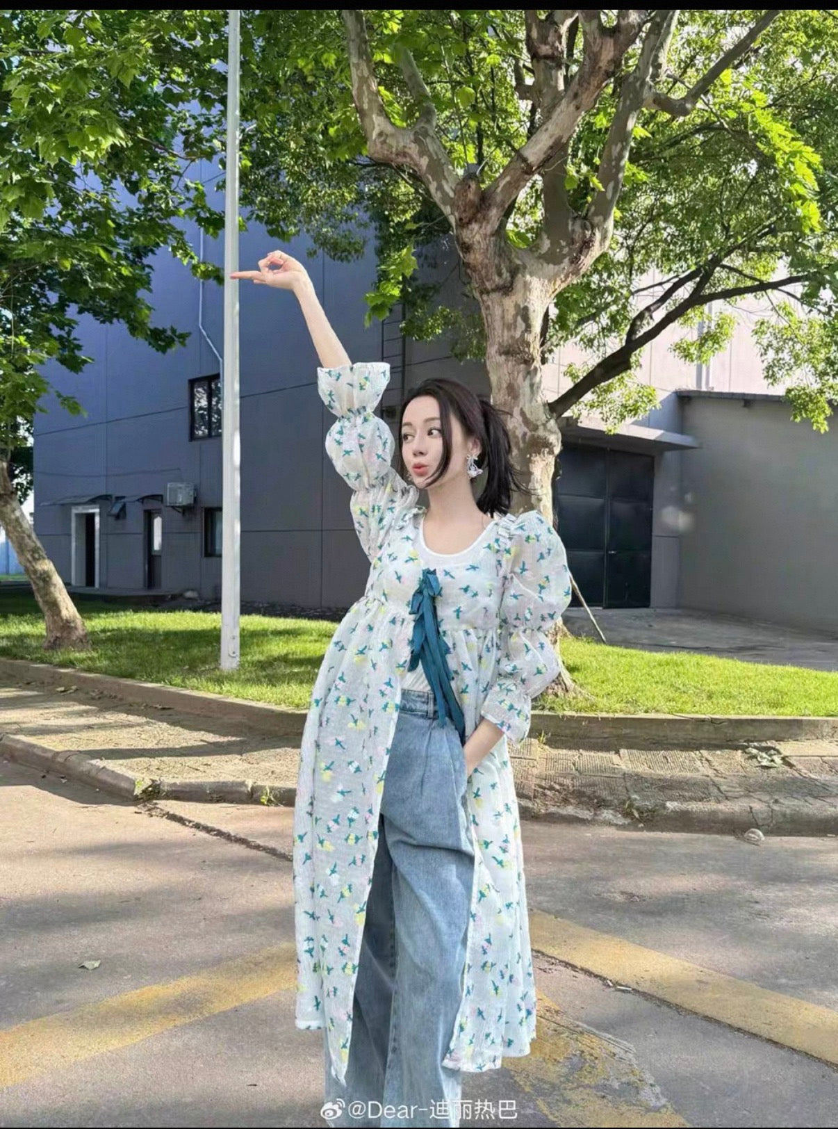 Dilireba same blue one piece floral dress