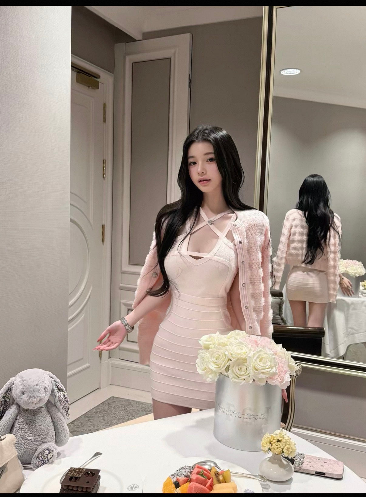 Pink sexy cross sleeveless one piece dress