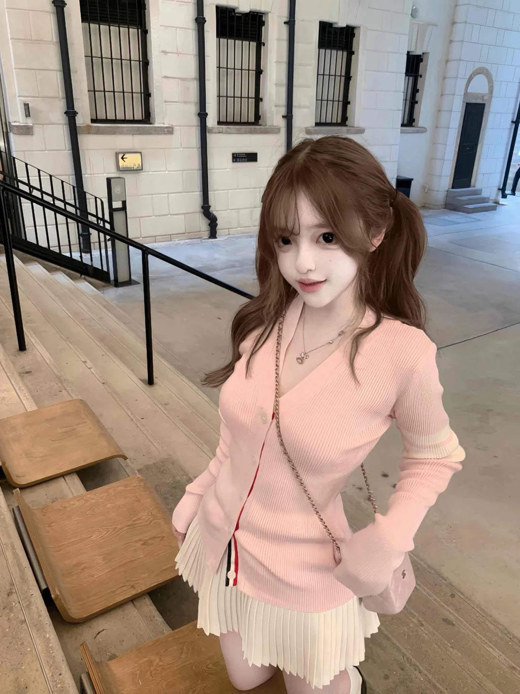 TB top pink or navy k drama style cardigan