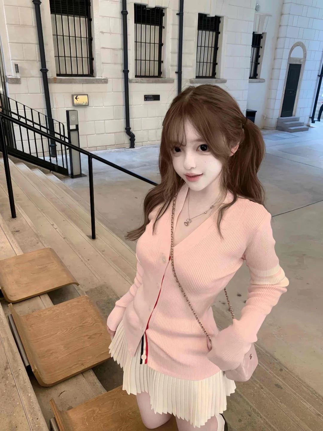TB top pink or navy k drama style cardigan