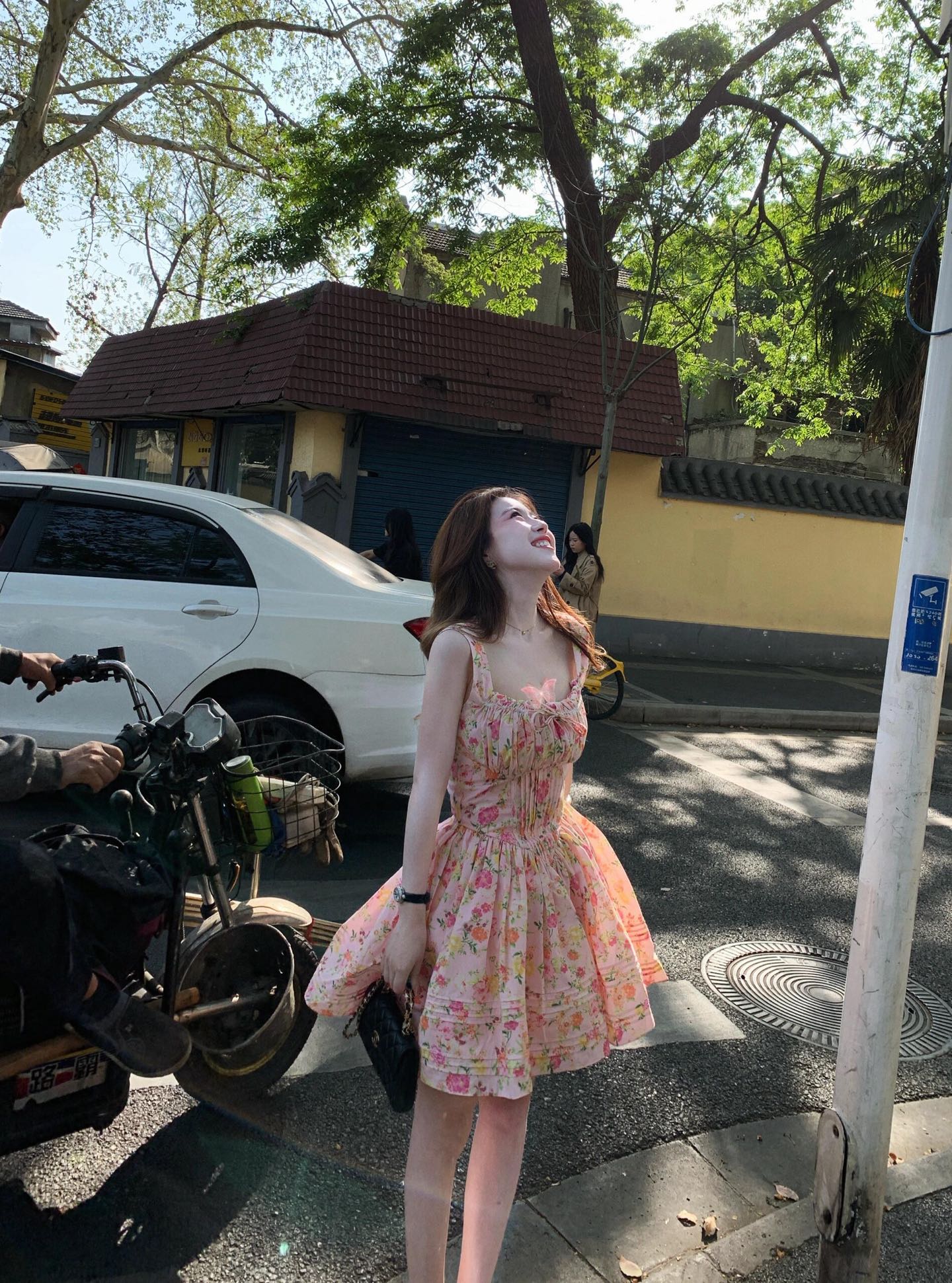 Floral coral sleeveless French one piece dress