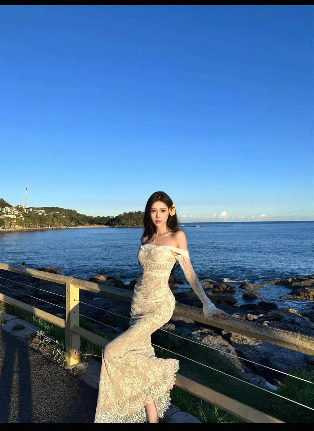 White long one piece lace elegant dress
