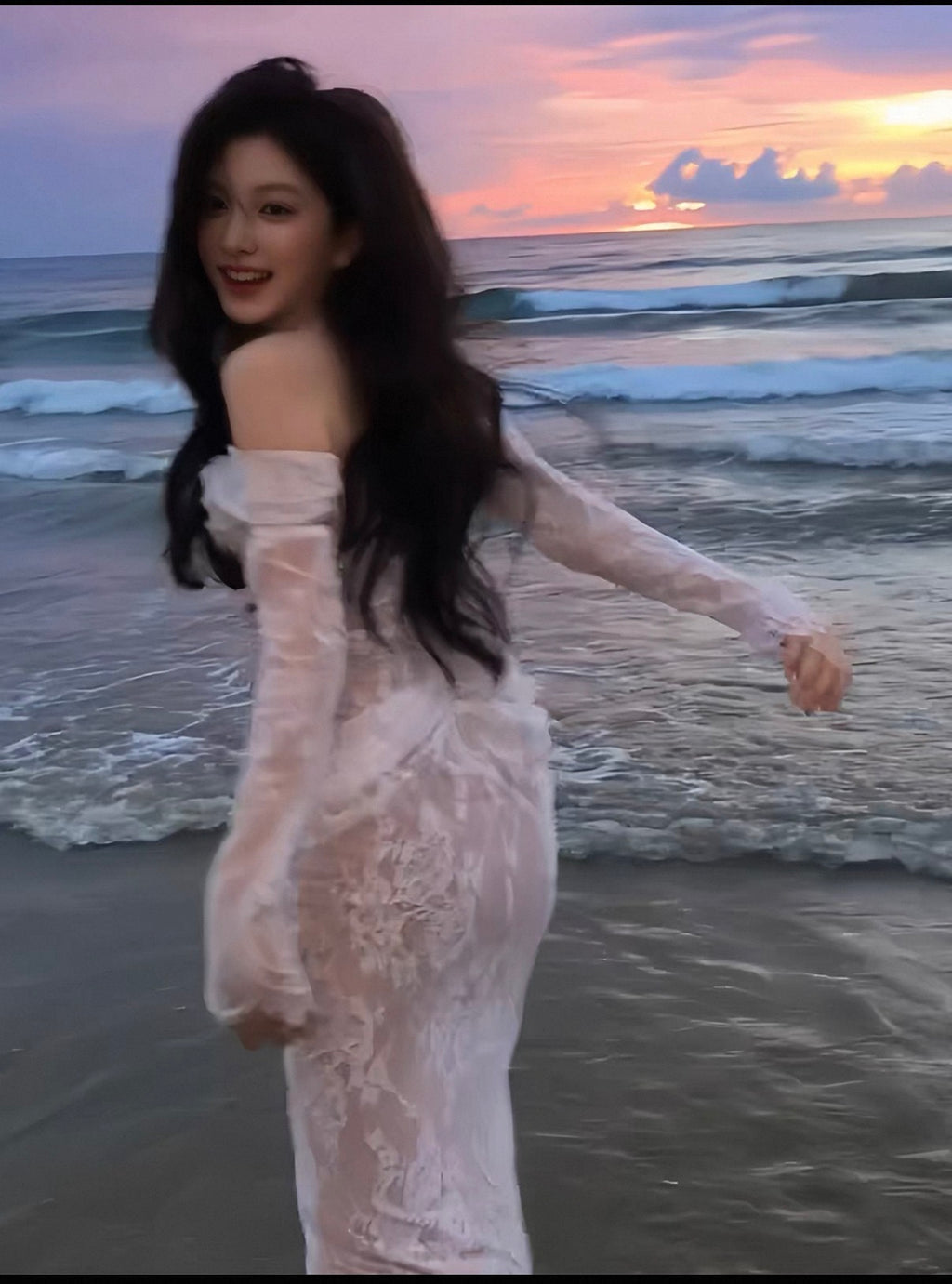 White long one piece lace elegant dress