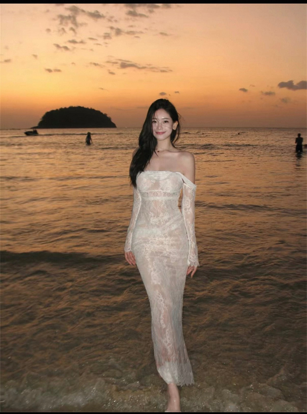 White long one piece lace elegant dress