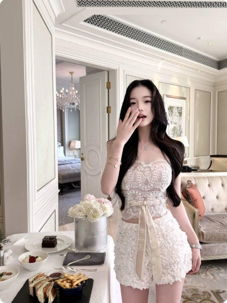 Elegant style Lace Bustier Gentle Heiress Temperament Fur Inner Top for Women